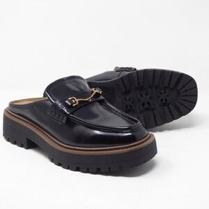 Sam Edelman Lennon Black Faux Patent Horsebit Lug Sole Mules Women's Size 7M